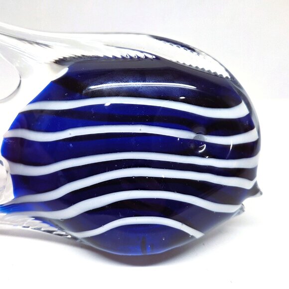 Art Glass Fish Pair Blue Figurine Statue Paperweight Lot Set Striped Beach Decor - Picture 13 of 14